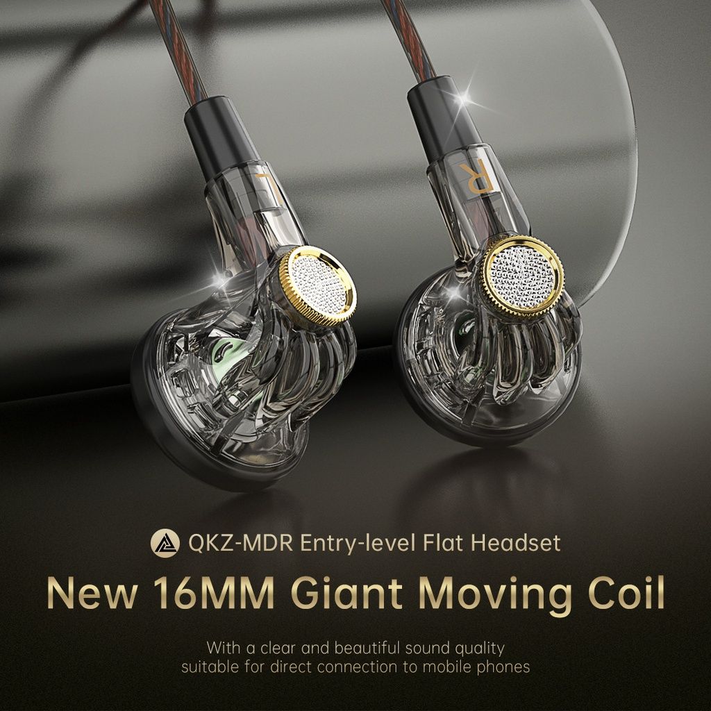 Aloking QKZ MDR Earbuds On Ear Headphones Wire Control Earplug wire-controlled music earphone with microphone monitoring earphone 16mm dynamic flat-head subwoofer headphone earplug for Android Windows