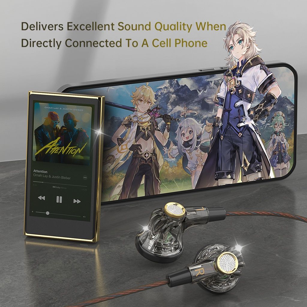 Aloking QKZ MDR Earbuds On Ear Headphones Wire Control Earplug wire-controlled music earphone with microphone monitoring earphone 16mm dynamic flat-head subwoofer headphone earplug for Android Windows