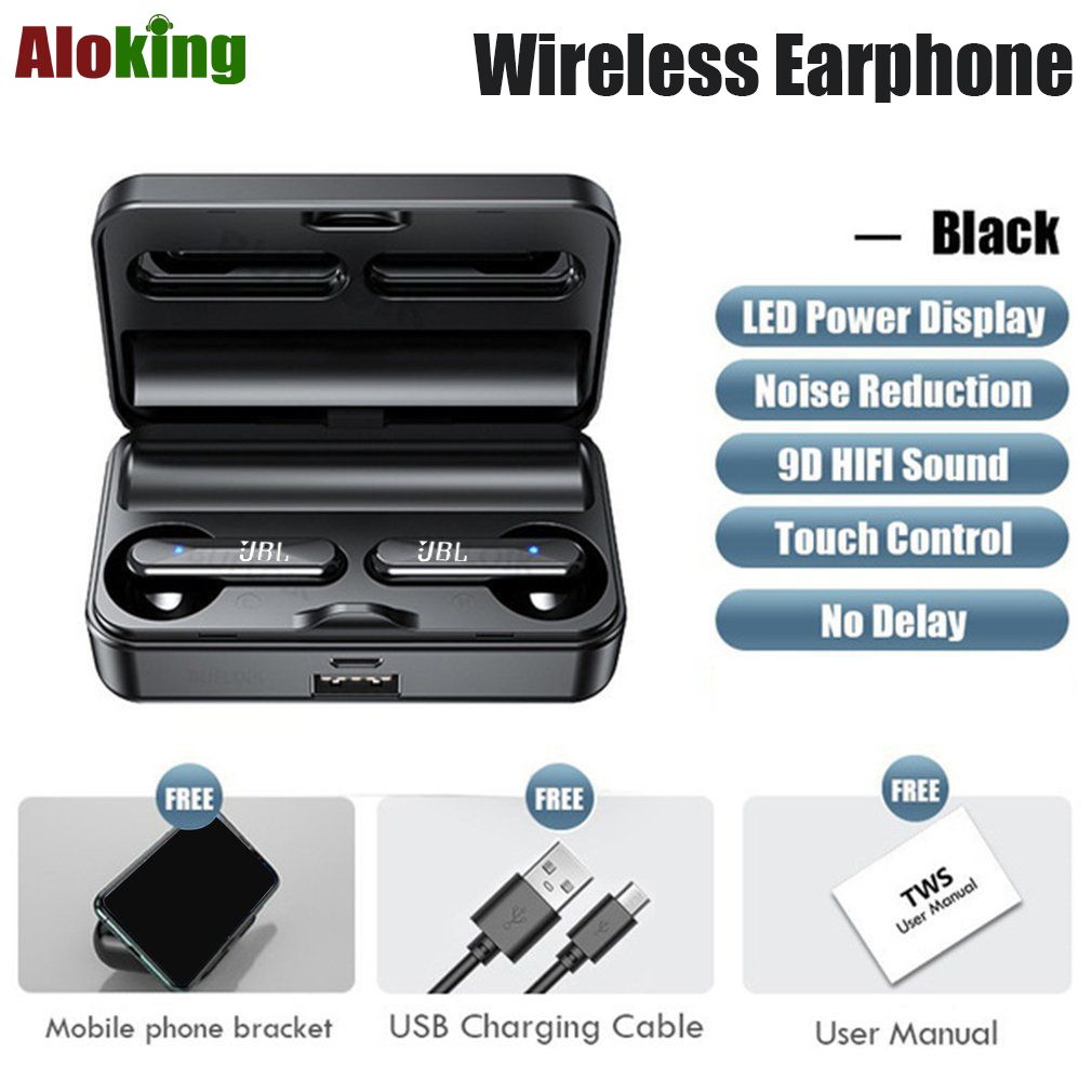 Aloking S20 TWS Bluetooth Wireless earphone Gaming earbuds Touch Control Noise reduction LED Display HIFI Sound Stereo Headset Gaming earphone Bluetooth earphone wireless headphone Waterproof Music ea