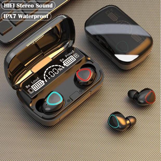 Aloking M10 TWS Wireless Headset Bluetooth 9D Waterproof Microphone Bluetooth Earphones Wireless Earbuds earpods Wireless Earphone Gaming earpods Bluetooth Headset Earpods for IOS iPhone Android