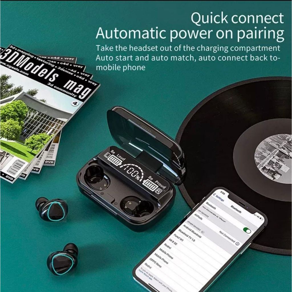 Aloking M10 TWS Wireless Headset Bluetooth 9D Waterproof Microphone Bluetooth Earphones Wireless Earbuds earpods Wireless Earphone Gaming earpods Bluetooth Headset Earpods for IOS iPhone Android