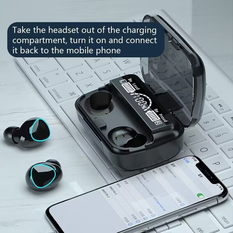 Aloking M10 TWS Wireless Headset Bluetooth 9D Waterproof Microphone Bluetooth Earphones Wireless Earbuds earpods Wireless Earphone Gaming earpods Bluetooth Headset Earpods for IOS iPhone Android