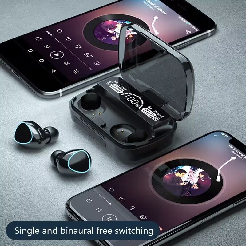 Aloking M10 TWS Wireless Headset Bluetooth 9D Waterproof Microphone Bluetooth Earphones Wireless Earbuds earpods Wireless Earphone Gaming earpods Bluetooth Headset Earpods for IOS iPhone Android