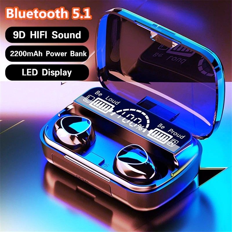Aloking M10 TWS Wireless Headset Bluetooth 9D Waterproof Microphone Bluetooth Earphones Wireless Earbuds earpods Wireless Earphone Gaming earpods Bluetooth Headset Earpods for IOS iPhone Android