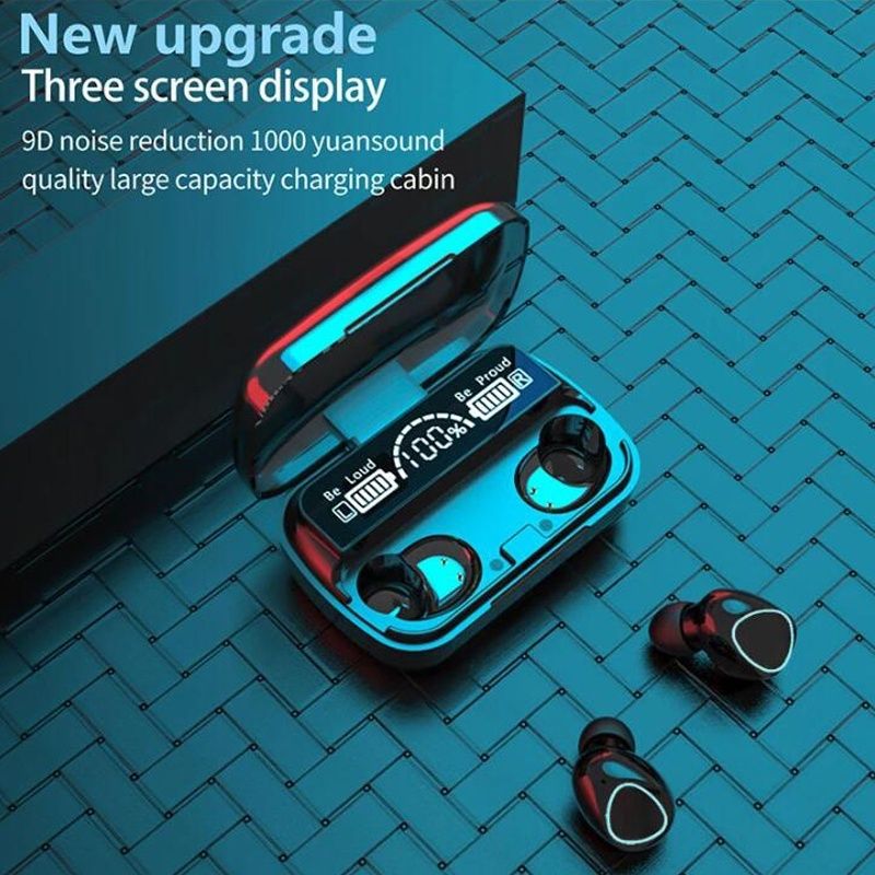 Aloking M10 TWS Wireless Headset Bluetooth 9D Waterproof Microphone Bluetooth Earphones Wireless Earbuds earpods Wireless Earphone Gaming earpods Bluetooth Headset Earpods for IOS iPhone Android