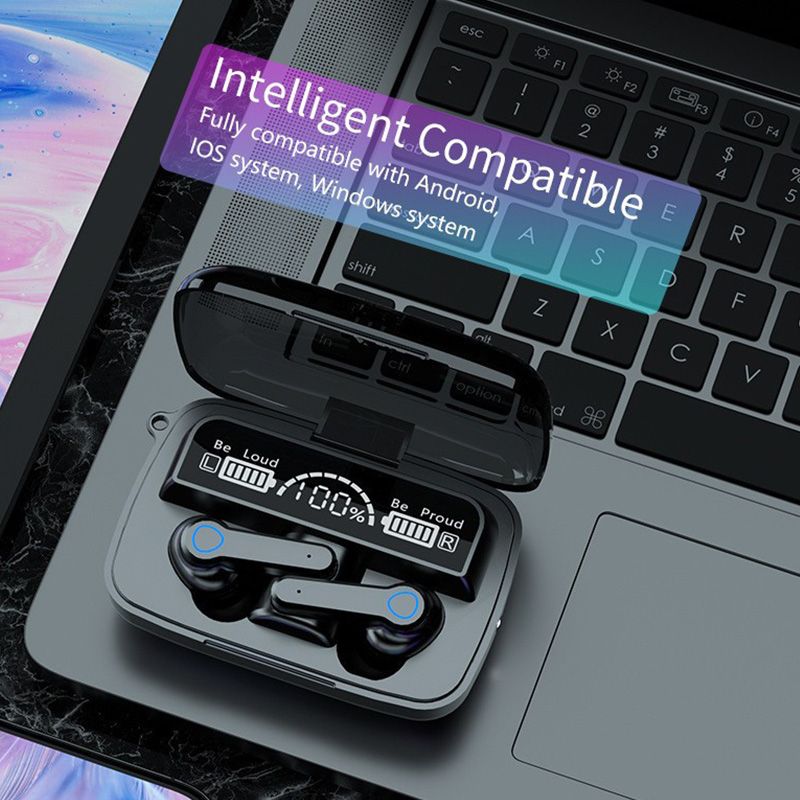 M19 Earpods wireless earphone With Light TWS Wireless LED Bluetooth Earphone Digital Display Touch Emergency Power Bank Headset Noise-cancelling In-ear 9D Stereo Gaming Wireless Headphones with Mic