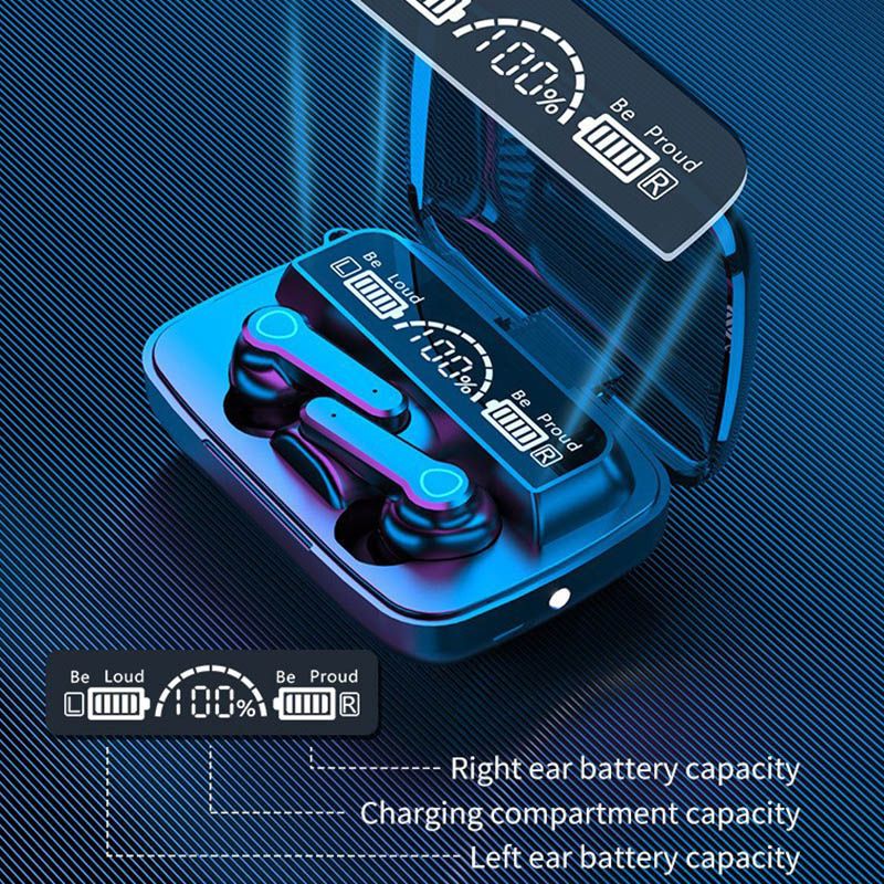 M19 Earpods wireless earphone With Light TWS Wireless LED Bluetooth Earphone Digital Display Touch Emergency Power Bank Headset Noise-cancelling In-ear 9D Stereo Gaming Wireless Headphones with Mic