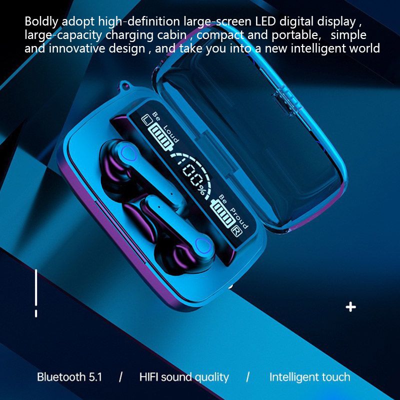 M19 Earpods wireless earphone With Light TWS Wireless LED Bluetooth Earphone Digital Display Touch Emergency Power Bank Headset Noise-cancelling In-ear 9D Stereo Gaming Wireless Headphones with Mic