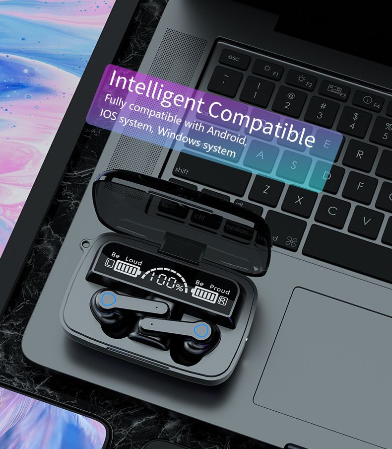 M19 Earpods wireless earphone With Light TWS Wireless LED Bluetooth Earphone Digital Display Touch Emergency Power Bank Headset Noise-cancelling In-ear 9D Stereo Gaming Wireless Headphones with Mic