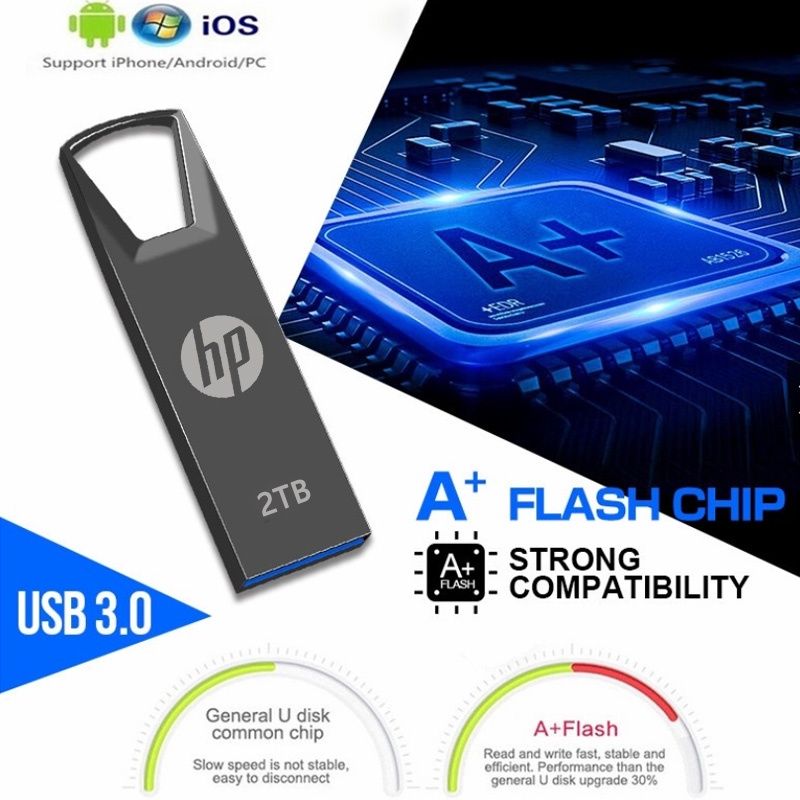 HP 64GB 1TB 2TB High Speed USB Flash Drive with Key Ring High Speed 128 USB Flash Drive Metal USB Stick 16GB 32GB 8GB Metal Pendrive Waterproof Memory Stick U Disk 2.0 Storage Disk USB Drives
