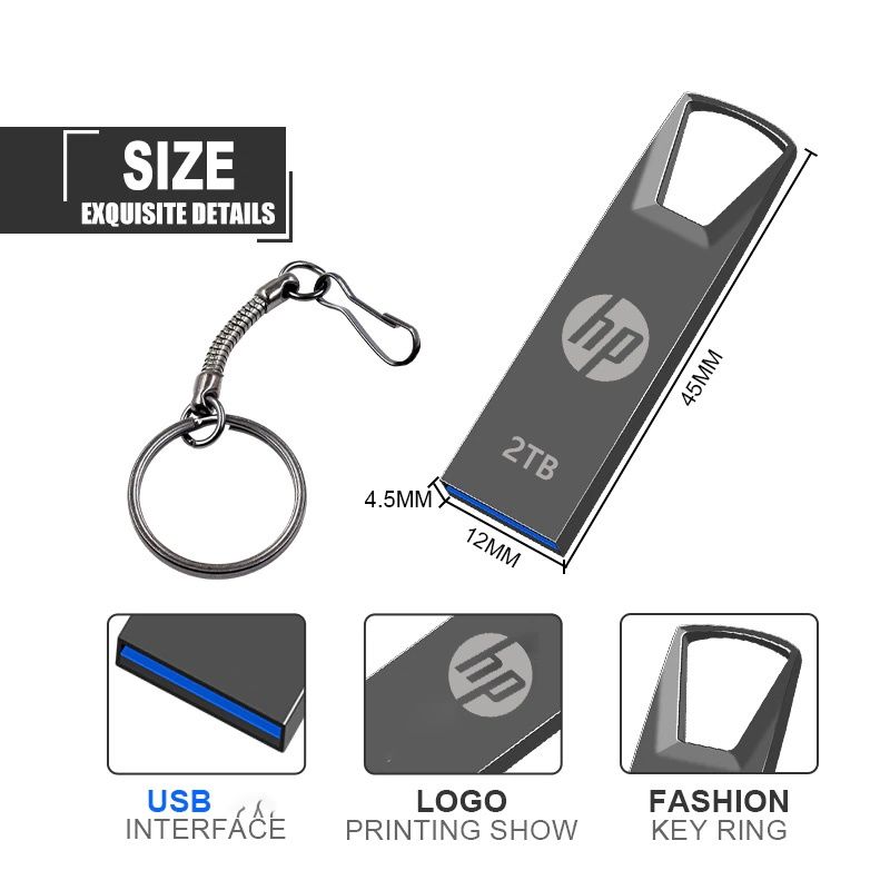 HP 64GB 1TB 2TB High Speed USB Flash Drive with Key Ring High Speed 128 USB Flash Drive Metal USB Stick 16GB 32GB 8GB Metal Pendrive Waterproof Memory Stick U Disk 2.0 Storage Disk USB Drives