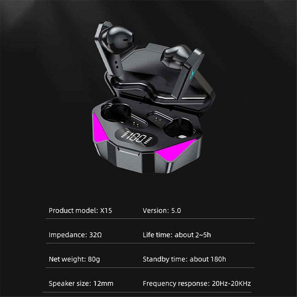 X15 Tws Bluetooth Headphones Waterproof Wireless Hifi Stereo Gaming Headphones With Mic earpods Wireless Earbuds Gaming Headset Noise Cancelling Wireless earphone with Mic In-ear Wireless Headset