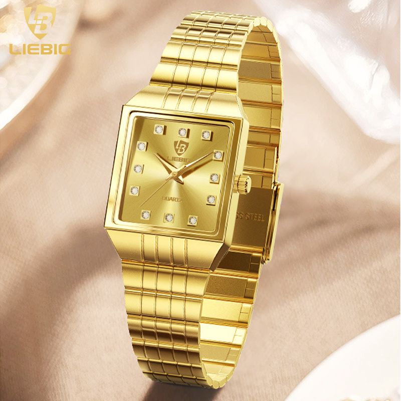LIEBIG Fashion Casual ladies watch Women Wrist band Stainless Steel Gold Couple watches Waterproof Quartz Wrist Watch Luxury Luminous Analog watch Men Watch Birthday gifts Valentine's Day gifts