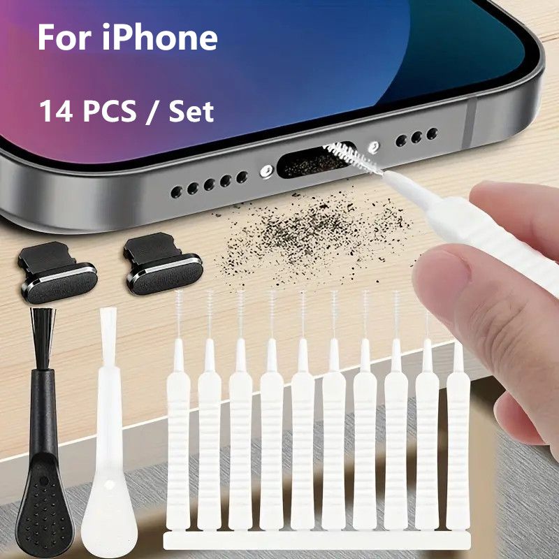 14Pcs Set Mobile phone charging interface dust plug cleaning brushes set cleaning kit for iPhone Type C Cleaning Kit For computer Keyboard laptop Earphone Cleaner Computer Cleaner Set phone Cleaner