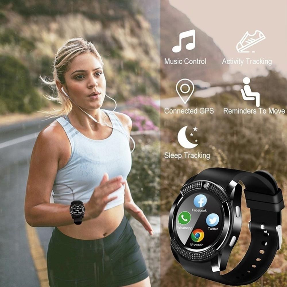 V8 Touch Screen Bluetooth Smart Watch With Sim card and TF Card slot Men's Smartwatch Sport Fitness Tracker Watches Sim Card Phone Support Camera independently Watch Style smartphone Men Smart watch