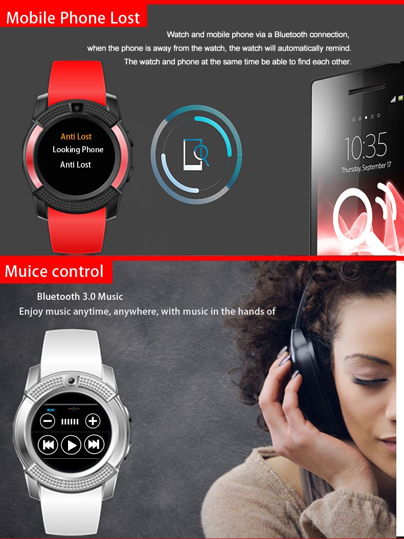 V8 Touch Screen Bluetooth Smart Watch With Sim card and TF Card slot Men's Smartwatch Sport Fitness Tracker Watches Sim Card Phone Support Camera independently Watch Style smartphone Men Smart watch