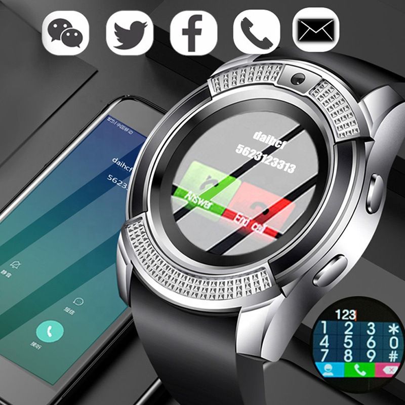 V8 Touch Screen Bluetooth Smart Watch With Sim card and TF Card slot Men's Smartwatch Sport Fitness Tracker Watches Sim Card Phone Support Camera independently Watch Style smartphone Men Smart watch