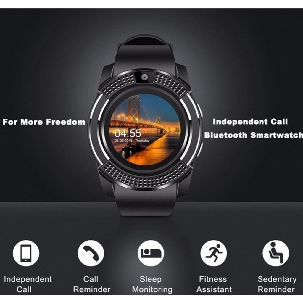 V8 Touch Screen Bluetooth Smart Watch With Sim card and TF Card slot Men's Smartwatch Sport Fitness Tracker Watches Sim Card Phone Support Camera independently Watch Style smartphone Men Smart watch