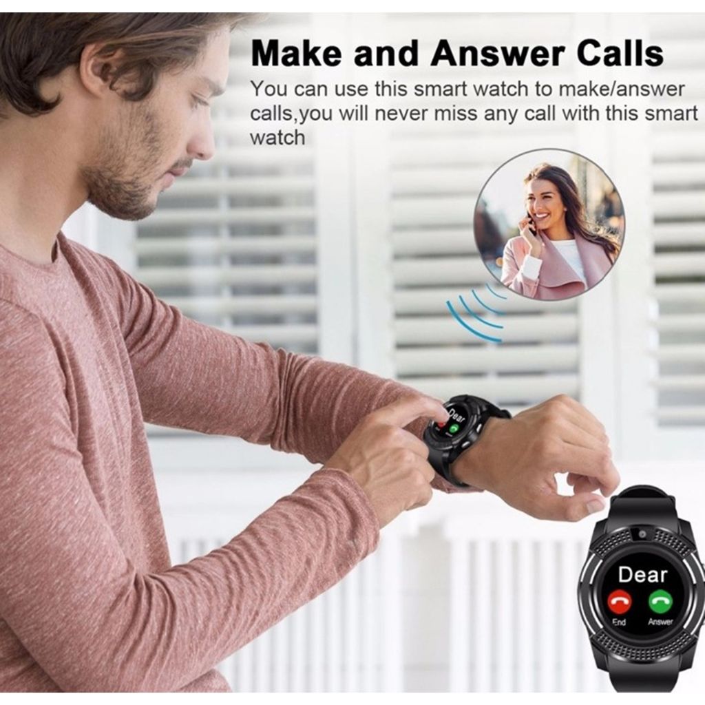 V8 Touch Screen Bluetooth Smart Watch With Sim card and TF Card slot Men's Smartwatch Sport Fitness Tracker Watches Sim Card Phone Support Camera independently Watch Style smartphone Men Smart watch