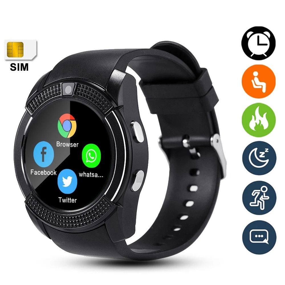 V8 Touch Screen Bluetooth Smart Watch With Sim card and TF Card slot Men's Smartwatch Sport Fitness Tracker Watches Sim Card Phone Support Camera independently Watch Style smartphone Men Smart watch
