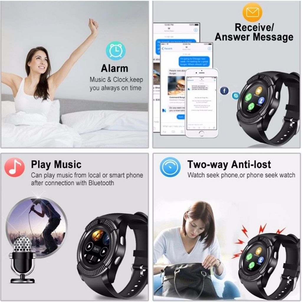 V8 Touch Screen Bluetooth Smart Watch With Sim card and TF Card slot Men's Smartwatch Sport Fitness Tracker Watches Sim Card Phone Support Camera independently Watch Style smartphone Men Smart watch