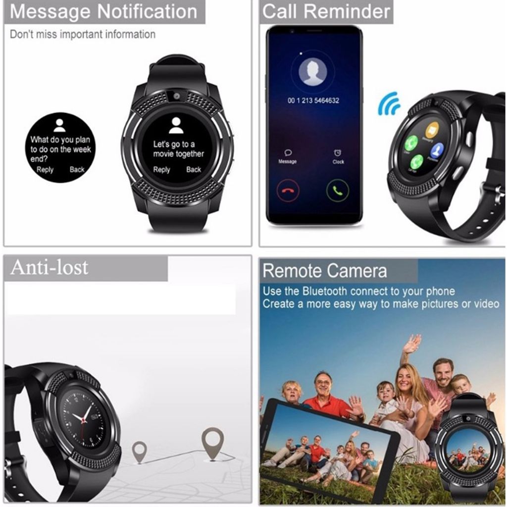 V8 Touch Screen Bluetooth Smart Watch With Sim card and TF Card slot Men's Smartwatch Sport Fitness Tracker Watches Sim Card Phone Support Camera independently Watch Style smartphone Men Smart watch