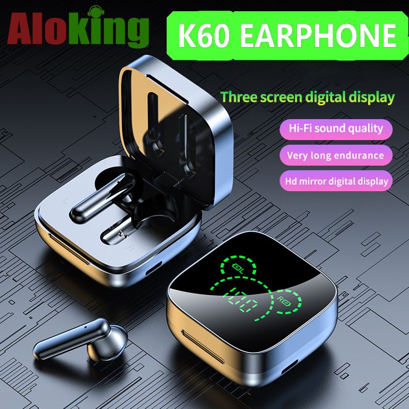 TWS Wireless Bluetooth Earphones K60 Touch Control 9D Stereo Bluetooth Headset With Mic Run Sport Earphones Waterproof Earbuds Led Display Wireless Earphone Earpods Noise Reduction Wireless Headphone