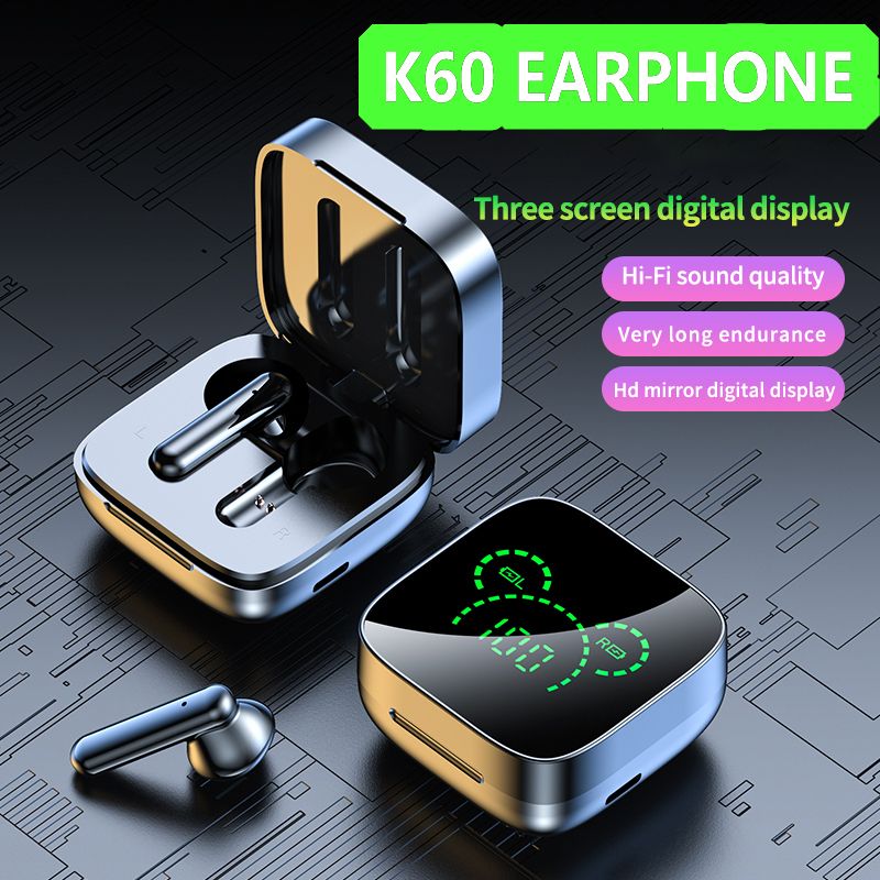 TWS Wireless Bluetooth Earphones K60 Touch Control 9D Stereo Bluetooth Headset With Mic Run Sport Earphones Waterproof Earbuds Led Display Wireless Earphone Earpods Noise Reduction Wireless Headphone