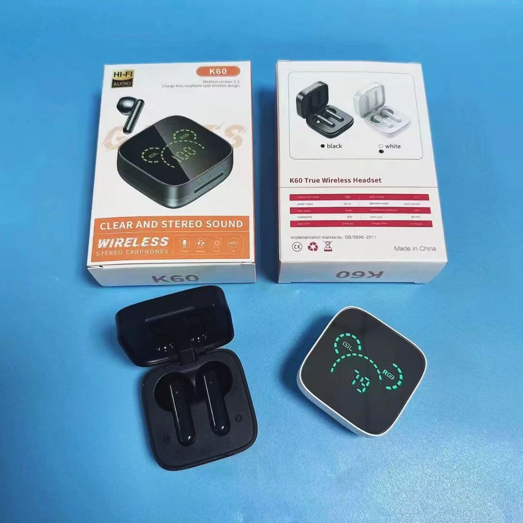 TWS Wireless Bluetooth Earphones K60 Touch Control 9D Stereo Bluetooth Headset With Mic Run Sport Earphones Waterproof Earbuds Led Display Wireless Earphone Earpods Noise Reduction Wireless Headphone