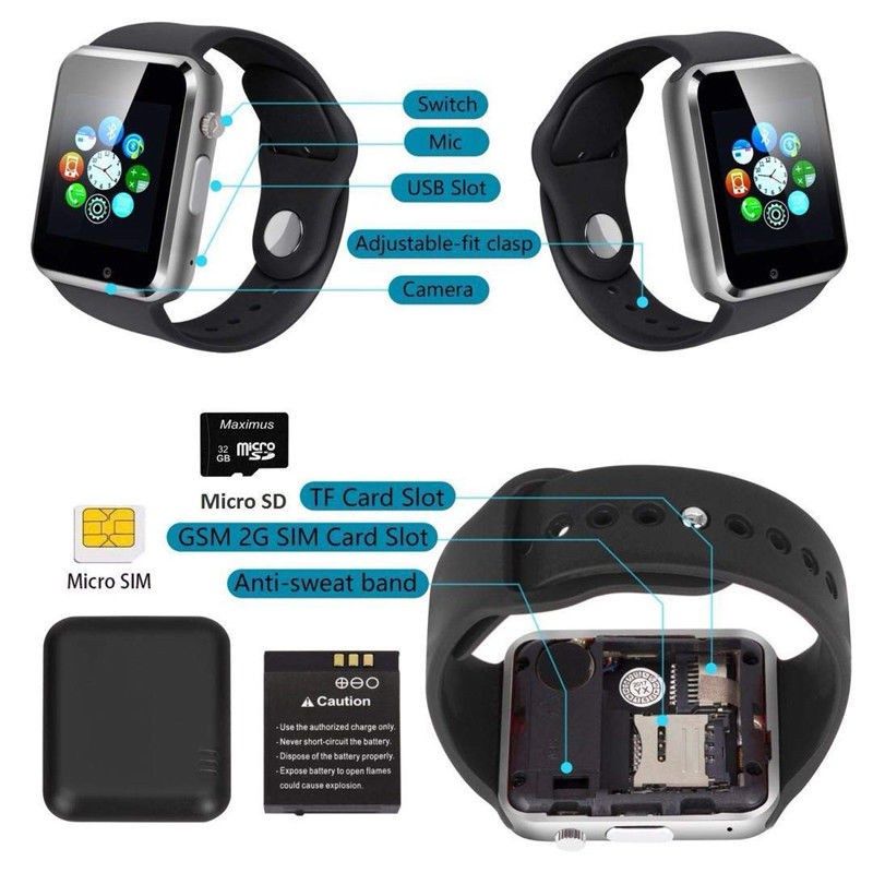 Smartwatches Support SIM TF Card Camera Waterproof Wristwatch GSM Smart Phone A1 smart watch support Bluetooth call with SIM card slot Android IOS Pedometer Multi-Functions Men Women Smart Watch