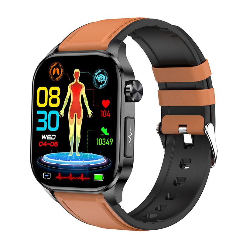 ET580 Smart Watch New Style AMOLED Screen Innovative Test Blood Sugar Temperature Heart Rate Body Fat Exercise Pedometer Smartwatch for Woman Men Smartwatch PU Leather Waterproof Unisex Sports Watches