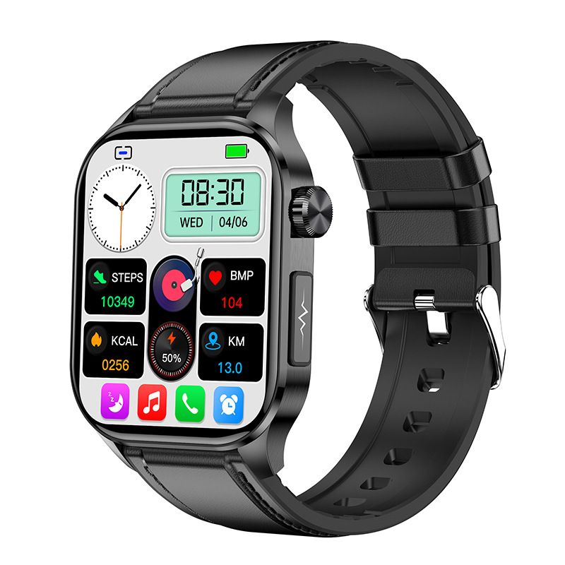 ET580 Smart Watch New Style AMOLED Screen Innovative Test Blood Sugar Temperature Heart Rate Body Fat Exercise Pedometer Smartwatch for Woman Men Smartwatch PU Leather Waterproof Unisex Sports Watches