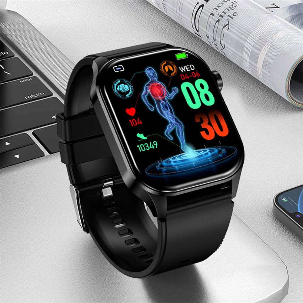 ET580 Smart Watch New Style AMOLED Screen Innovative Test Blood Sugar Temperature Heart Rate Body Fat Exercise Pedometer Smartwatch for Woman Men Smartwatch PU Leather Waterproof Unisex Sports Watches