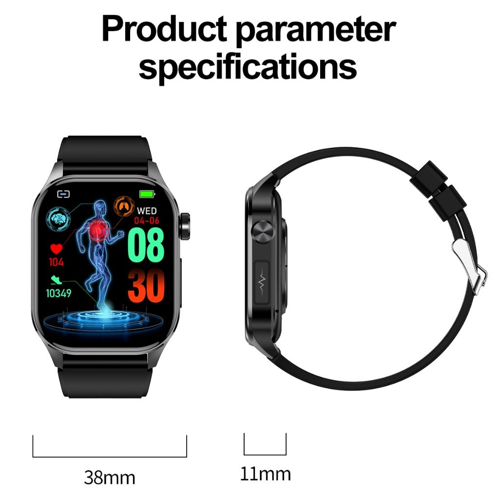 ET580 Smart Watch New Style AMOLED Screen Innovative Test Blood Sugar Temperature Heart Rate Body Fat Exercise Pedometer Smartwatch for Woman Men Smartwatch PU Leather Waterproof Unisex Sports Watches
