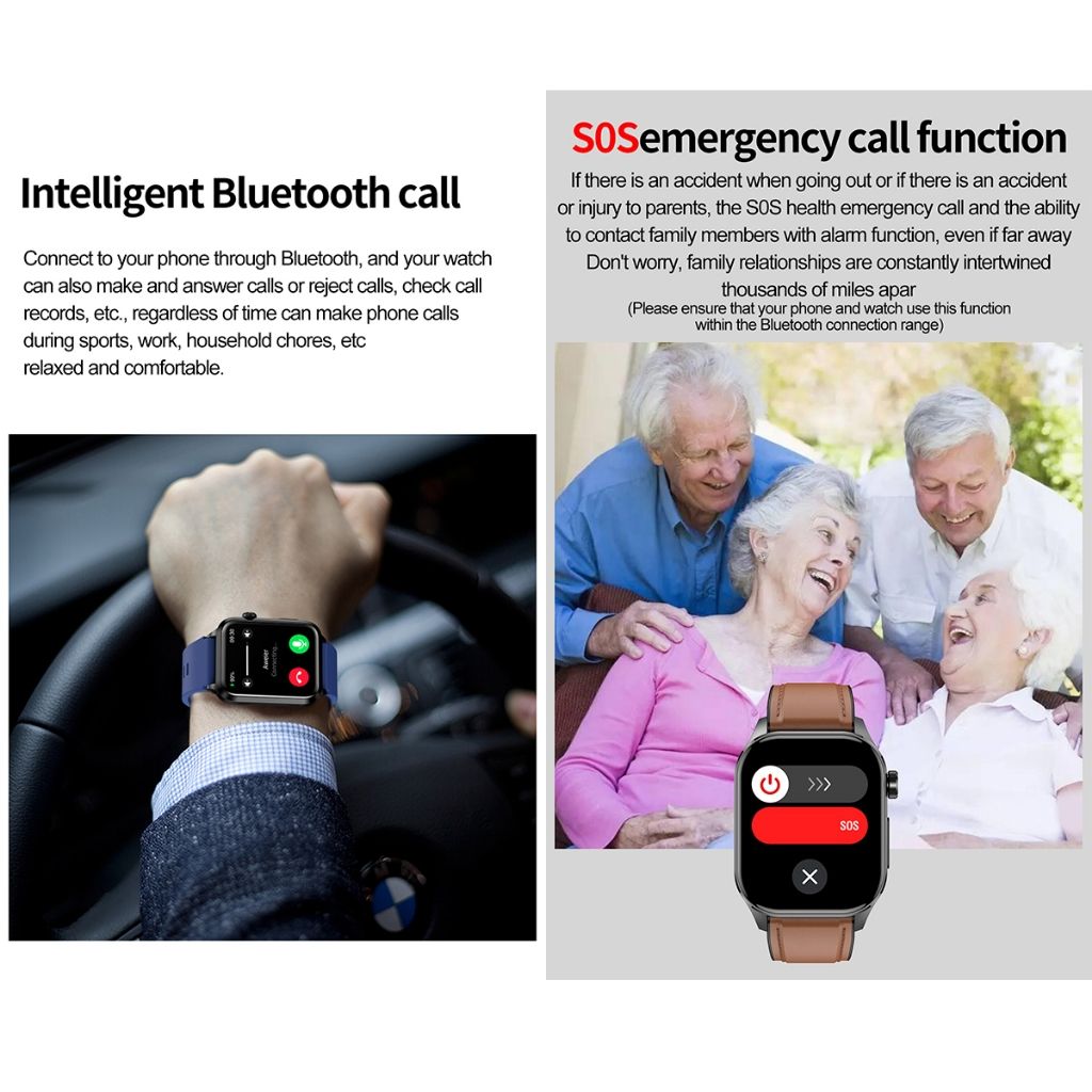ET580 Smart Watch New Style AMOLED Screen Innovative Test Blood Sugar Temperature Heart Rate Body Fat Exercise Pedometer Smartwatch for Woman Men Smartwatch PU Leather Waterproof Unisex Sports Watches