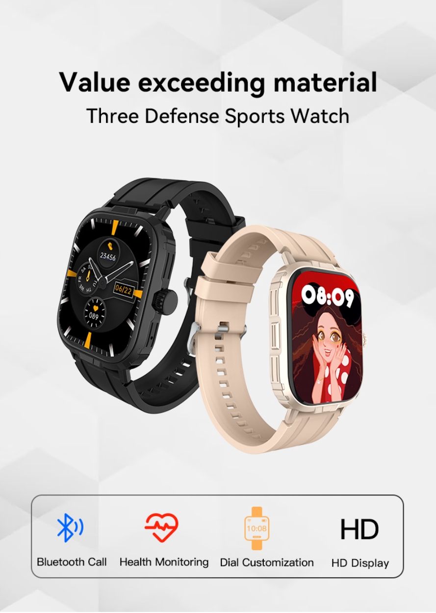 B03 Smart Watch For Men Women AI Gesture Control Touch Square HD Screen Health Monitoring Bluetooth Call Watch Sports Heart Rate Blood Oxygen Multifunction Watch for Android IOS Waterproof Smartwatch