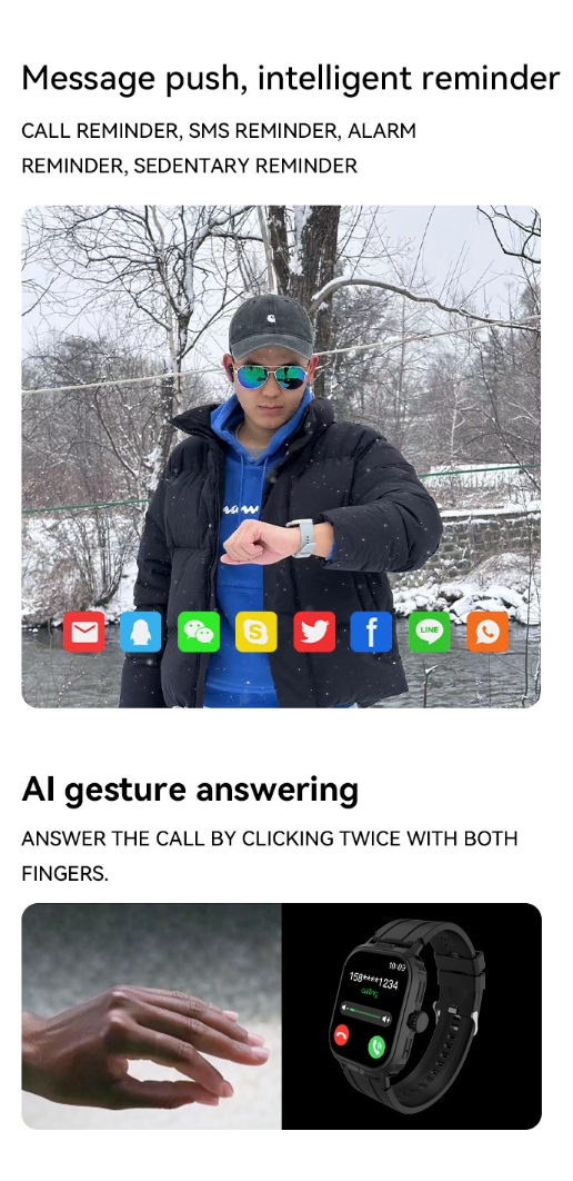 B03 Smart Watch For Men Women AI Gesture Control Touch Square HD Screen Health Monitoring Bluetooth Call Watch Sports Heart Rate Blood Oxygen Multifunction Watch for Android IOS Waterproof Smartwatch