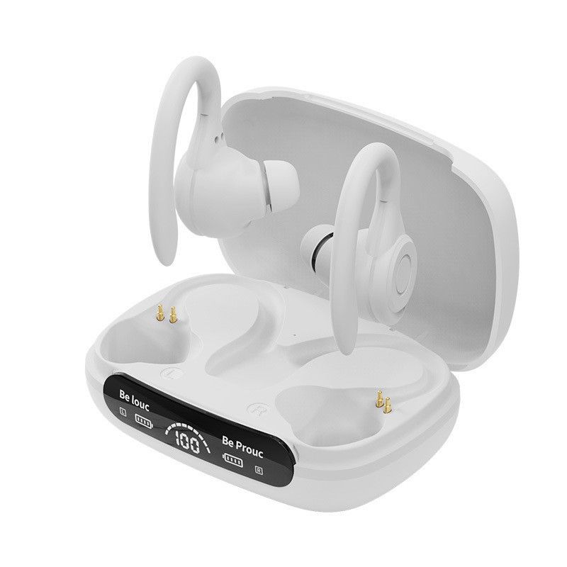 TWS Ture Wireless Earbuds Y7 Bluetooth 5.3 Headphones 24Hrs Playtime with Charging Case LED Diaplay Hi-Fi Sweatproof Noise Canceling Over Ear Earhooks Touch Control Wireless Earphone with Microphone Y7-White