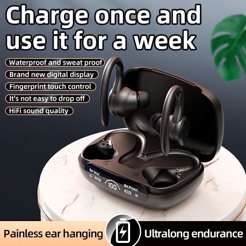 TWS Ture Wireless Earbuds Y7 Bluetooth 5.3 Headphones 24Hrs Playtime with Charging Case LED Diaplay Hi-Fi Sweatproof Noise Canceling Over Ear Earhooks Touch Control Wireless Earphone with Microphone