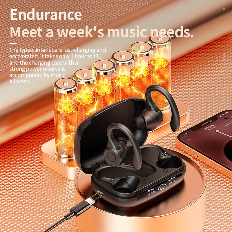 TWS Ture Wireless Earbuds Y7 Bluetooth 5.3 Headphones 24Hrs Playtime with Charging Case LED Diaplay Hi-Fi Sweatproof Noise Canceling Over Ear Earhooks Touch Control Wireless Earphone with Microphone