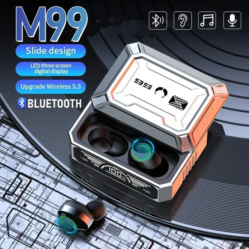 M99 TWS Wireless Bluetooth 5.3 Earphones Digital Display Sliding Cover Design Wireless Headset Low-power Waterproof Sports Headphones Noise Reduction Without Delay Gaming Wireless Earbuds Microphone