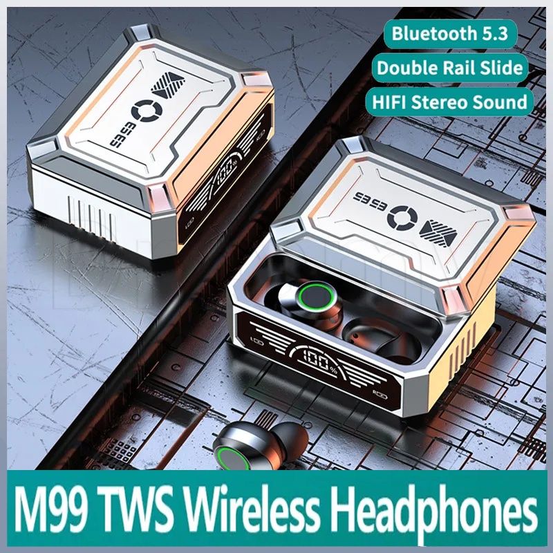M99 TWS Wireless Bluetooth 5.3 Earphones Digital Display Sliding Cover Design Wireless Headset Low-power Waterproof Sports Headphones Noise Reduction Without Delay Gaming Wireless Earbuds Microphone