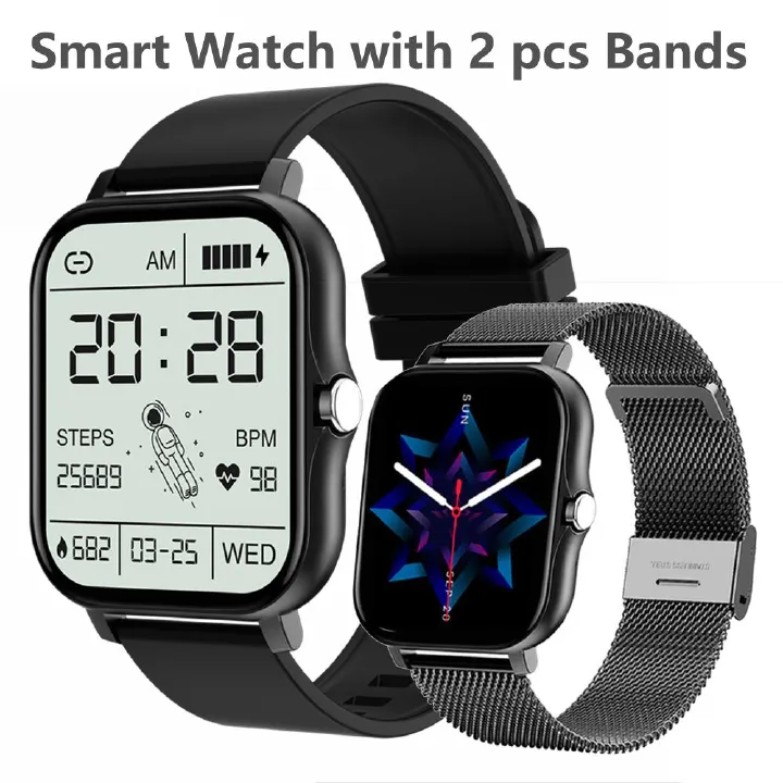 Aloking Smart Watch with 2 pcs Bands for Woman Man Fitness Bluetooth call Men Smartwatch Original HD Screen Heart Rate Monitor Smart Bracelet Sports Watch Waterproof Wrist Watches Women Smartwatches