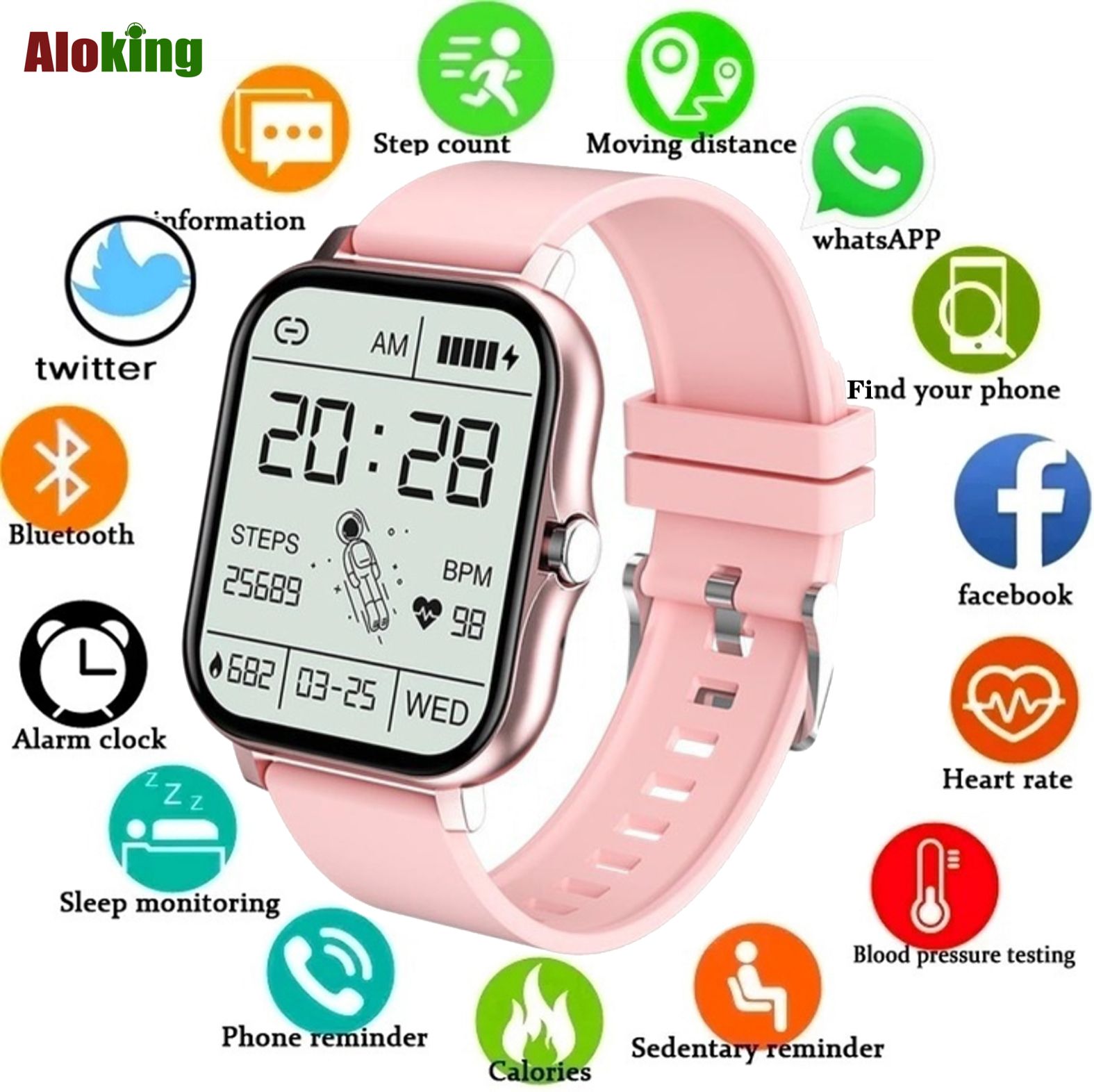 Aloking Smart Watch with 2 pcs Bands for Woman Man Fitness Bluetooth call Men Smartwatch Original HD Screen Heart Rate Monitor Smart Bracelet Sports Watch Waterproof Wrist Watches Women Smartwatches