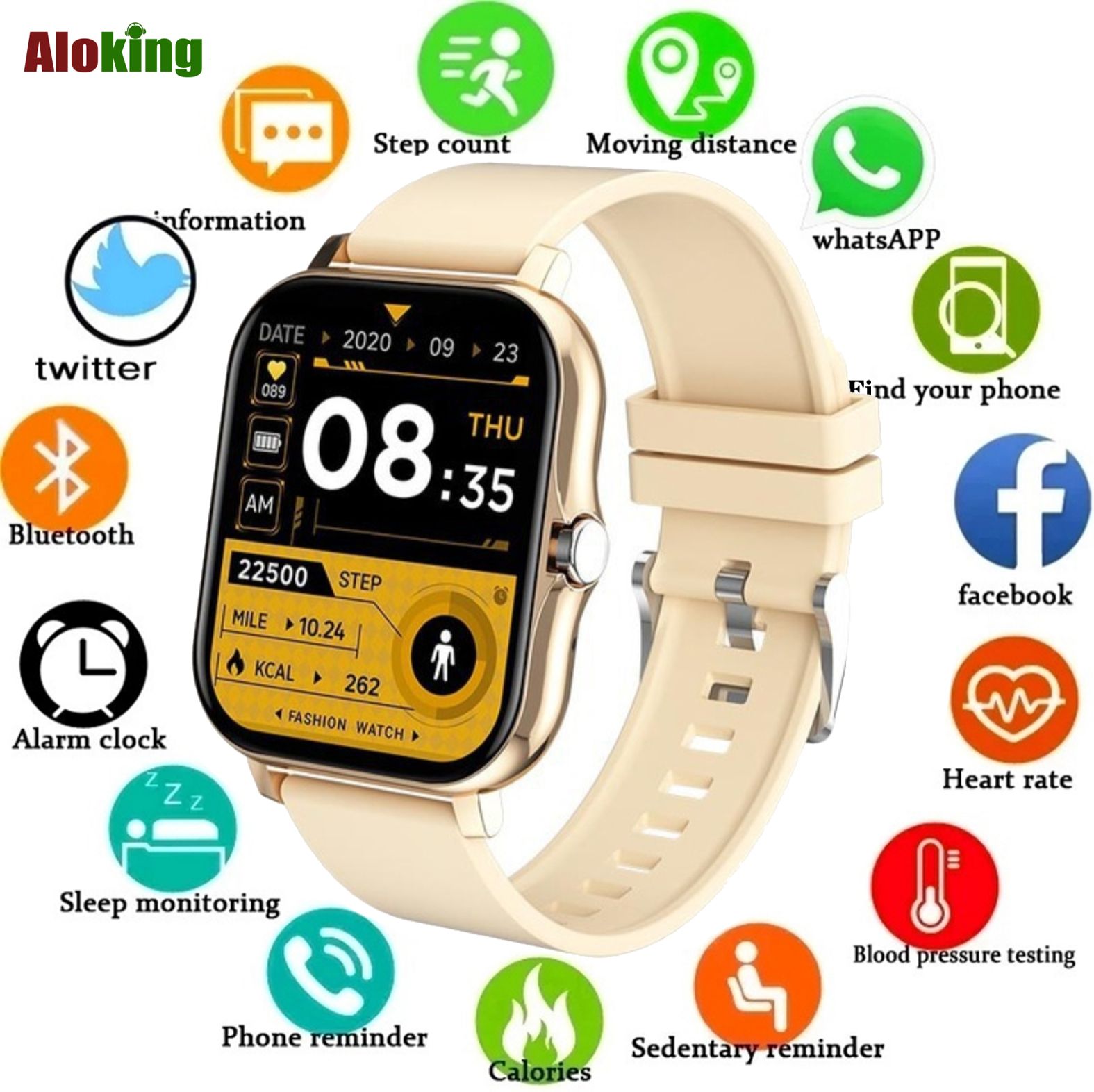 Aloking Smart Watch with 2 pcs Bands for Woman Man Fitness Bluetooth call Men Smartwatch Original HD Screen Heart Rate Monitor Smart Bracelet Sports Watch Waterproof Wrist Watches Women Smartwatches