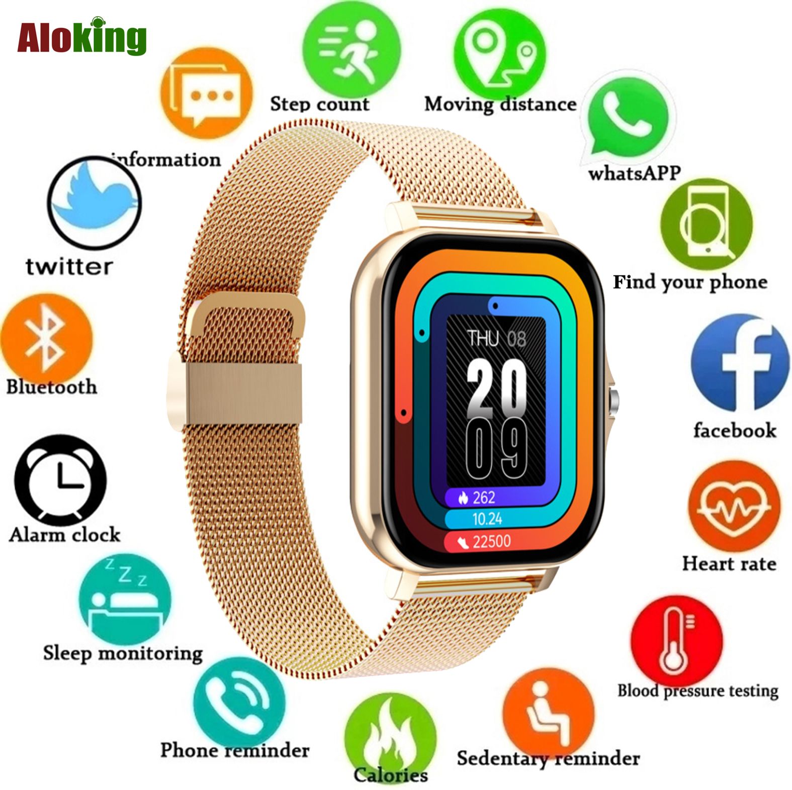 Aloking Smart Watch with 2 pcs Bands for Woman Man Fitness Bluetooth call Men Smartwatch Original HD Screen Heart Rate Monitor Smart Bracelet Sports Watch Waterproof Wrist Watches Women Smartwatches