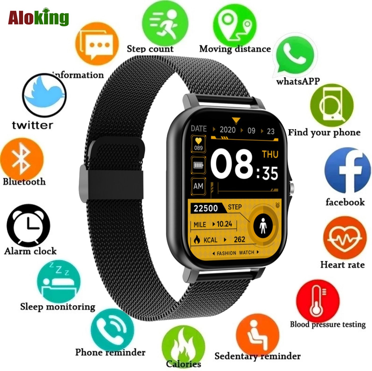 Aloking Smart Watch with 2 pcs Bands for Woman Man Fitness Bluetooth call Men Smartwatch Original HD Screen Heart Rate Monitor Smart Bracelet Sports Watch Waterproof Wrist Watches Women Smartwatches