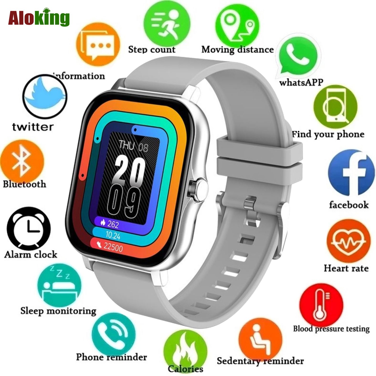 Aloking Smart Watch with 2 pcs Bands for Woman Man Fitness Bluetooth call Men Smartwatch Original HD Screen Heart Rate Monitor Smart Bracelet Sports Watch Waterproof Wrist Watches Women Smartwatches