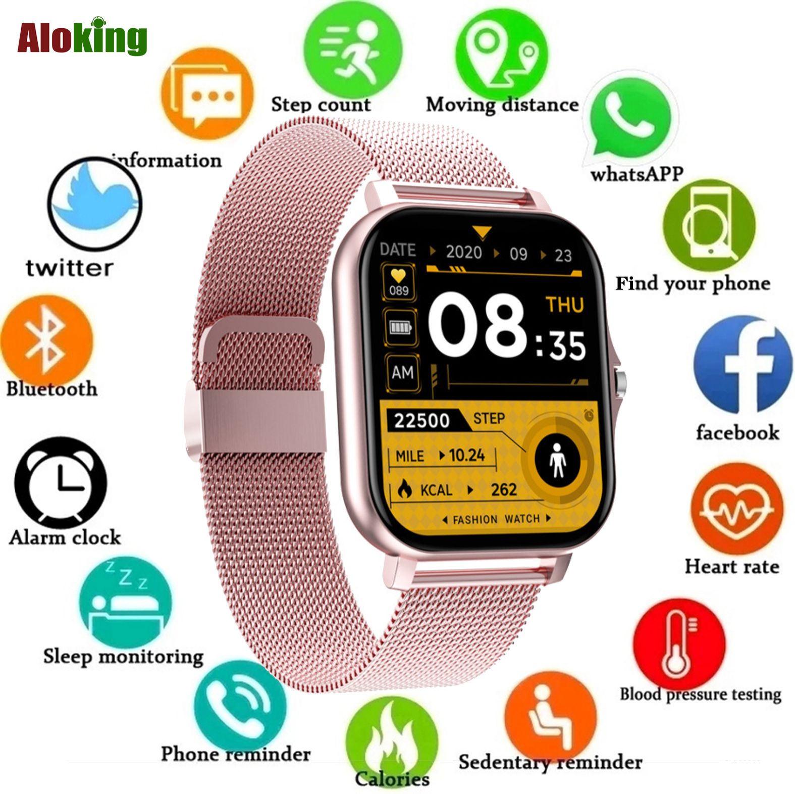 Aloking Smart Watch with 2 pcs Bands for Woman Man Fitness Bluetooth call Men Smartwatch Original HD Screen Heart Rate Monitor Smart Bracelet Sports Watch Waterproof Wrist Watches Women Smartwatches
