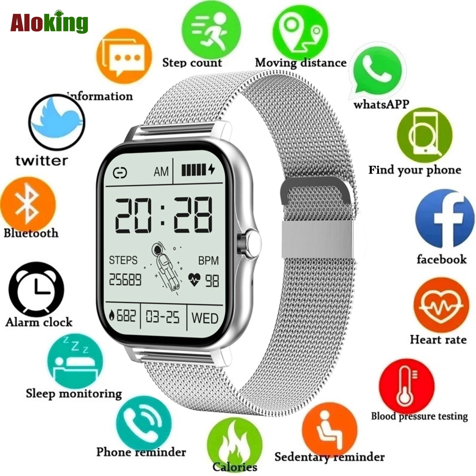 Aloking Smart Watch with 2 pcs Bands for Woman Man Fitness Bluetooth call Men Smartwatch Original HD Screen Heart Rate Monitor Smart Bracelet Sports Watch Waterproof Wrist Watches Women Smartwatches
